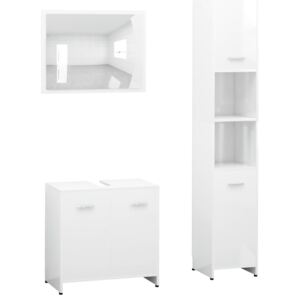 3dílný set koupelnového nábytku - s vysokou skříní - dřevotříska | bílý