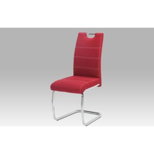 Jídelní židle čalouněná červenou látkou s bílým prošitím s kovovou konstrukcí HC-482 RED2