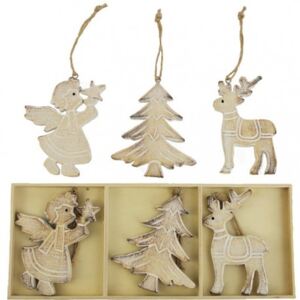 Dřevěné vánoční dekorace, 6ks D0347