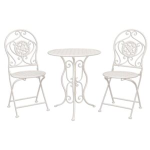 Bílý kovový stolek a dvě židle 60 x 70 cm / (2) 40 x 40 x 92 cm (Clayre & Eef)