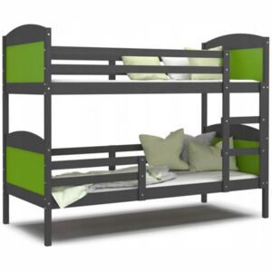 Dětská patrová postel Matyas 190x80 bez šuplíku ŠEDÁ-ZELENÁ
