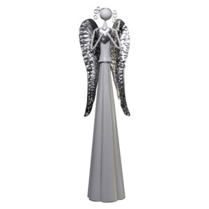 Kovový bílý anděl ZARA se stříbrnými křídly - 49 cm