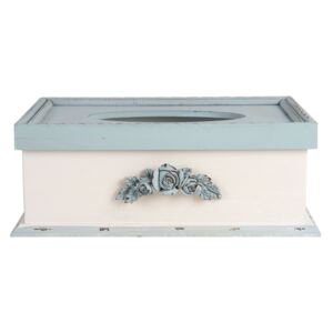 Krémovo - modrý vintage box na kapesníky Rossien - 27*18*10 cm