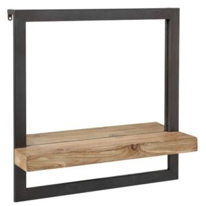 Černá nástěnná polička s dřevěnou poličkou a zrcadlem Shelfi - 50*15*50cm