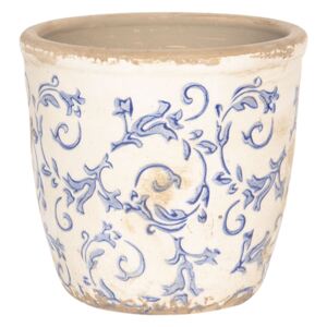 Květináč z keramiky s modrými ornamenty - Ø 14*13 cm