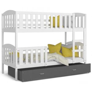 Dětská patrová postel KUBU 190x80 cm BÍLÁ ŠEDÁ