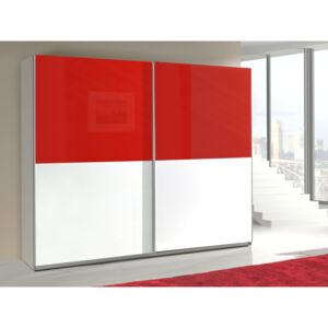 Šatní skříň - LUX 17, bílá/lesklá červená a bílá