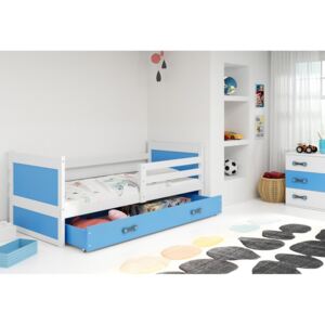 Expedo Dětská postel FIONA P1 COLOR + úložný prostor + matrace + rošt ZDARMA, 80x190 cm, bílý, blankytná