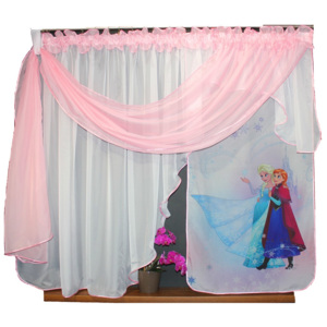 Dětská hotová voálová záclona Tina Disney Anna a Elza Frozen 400x150cm růžová