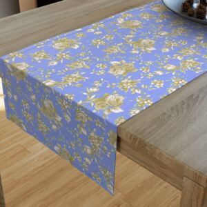 Goldea bavlněný běhoun na stůl mestral - vzor zlatavé květy na modrém 50x140 cm