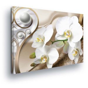 Obraz na plátně - Bílé Květy s Šedou perlou 100x75 cm