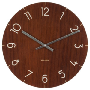 Karlsson Skleněné nástěnné hodiny - Karlsson Glass Wood Small Dark, OE 17 cm