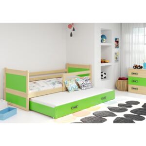 Expedo Dětská postel FIONA P2 + matrace + rošt ZDARMA, 80x190 cm, borovice, zelená