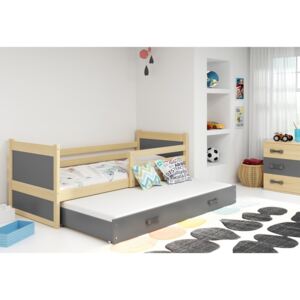 Expedo Dětská postel FIONA P2 + matrace + rošt ZDARMA, 90x200 cm, borovice, grafit