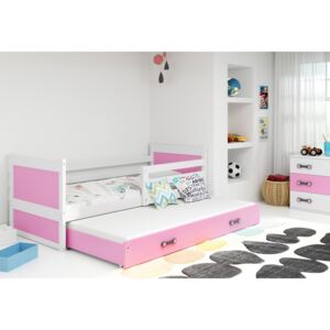 Expedo Dětská postel FIONA P2 + matrace + rošt ZDARMA, 80x190 cm, bílý, růžová