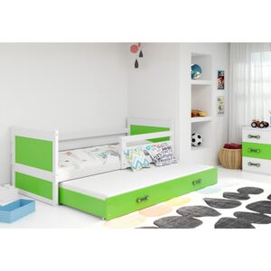 Expedo Dětská postel FIONA P2 + matrace + rošt ZDARMA, 90x200 cm, bílý, zelená
