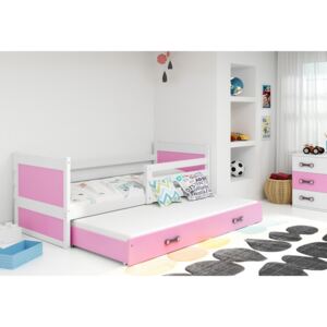 Expedo Dětská postel FIONA P2 + matrace + rošt ZDARMA, 90x200 cm, bílý, růžová