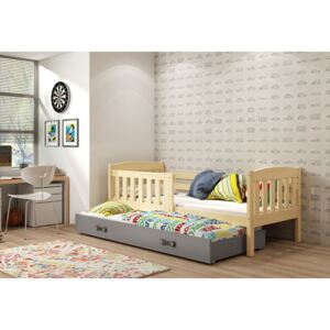 Expedo Dětská postel FLORENT P2 + matrace + rošt ZDARMA, 90x200, borovice, grafitová