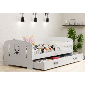 Expedo Dětská postel PHILIP P1 + úložný prostor + matrace + rošt ZDARMA, 80x160 cm, bílý/kočka
