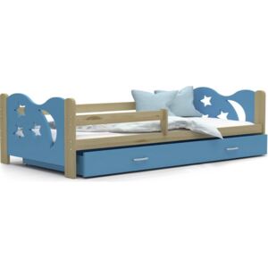 Expedo Dětská postel MICKEY P1 + matrace + rošt ZDARMA, 160x80, borovice/modrá