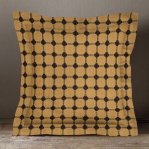 Goldea bavlněný povlak na polštář s ozdobným lemem kanafas - vzor hnědé nopky na žlutooranžovém 50 x 50 cm