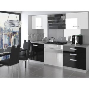 Paneláková kuchyně Sasanka bílo-černá 120 cm s LED osvětlením