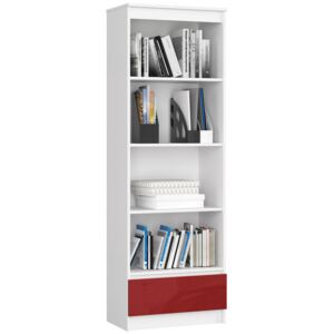 Akd Regál R-60 cm CLP 1 zásuvka 4 police Barva: biela/červený lesk