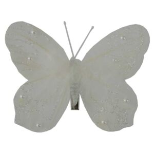 Motýl na klipu Stardeco bílý 12cm - balení 3 ks