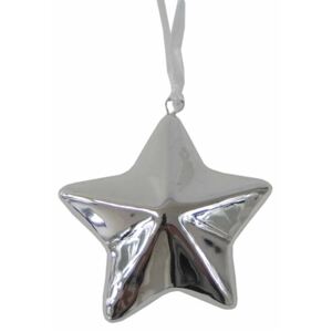 Vánoční ozdoba keramický závěs hvězda Stardeco stříbrná 6x6 cm