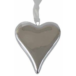 Vánoční ozdoba keramický závěs srdce Stardeco stříbrné 6x5 cm