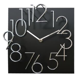 Hranaté desginové hodiny JVD HB24.4 s kovovými číslicemi (černé 3D hodiny s vystouplými stříbrnými číslicemi)