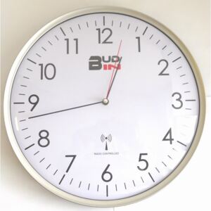 Stříbrné rádiem řízené nástěnné hodiny BUD-IN C1703.1 (Rádiem řízené přesné hodiny POŠTOVNÉ NEPLATÍTE!! JE ZDARMA!!)
