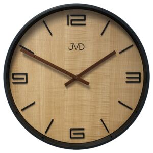 Kovové nástěnné hodiny JVD HC22.2 v dřevěném designu (světle hnědý dřevěný design hodin)