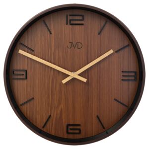 Kovové nástěnné hodiny JVD HC22.1 v dřevěném designu (hnědý dřevěný design hodin)