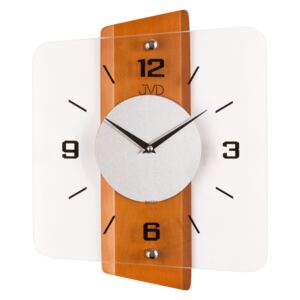 Skleněné dřevěné netikající tiché nástěnné hodiny JVD NS20131/41 (tiché netikající hodiny s plynulým chodem)