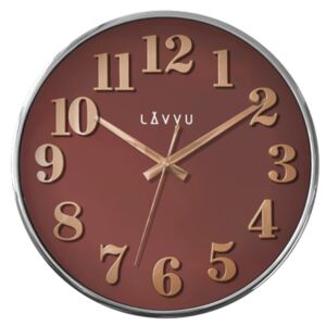 Červené hodiny LAVVU HOME White s dřevěným dekorem LCT1163 (hodiny v imitace dřeva)