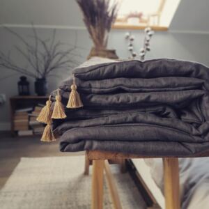 Ložní prádlo s třásněmi LILU.LEN - grafit rozměr: 65 x 65 a 25 x 30 s výplní