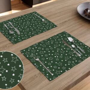 Goldea vánoční bavlněné prostírání na stůl - vzor bílé hvězdičky na zeleném - 2ks 30 x 40 cm