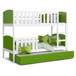 Dětská patrová postel s přistýlkou TAMI Q - 190x80 cm - zeleno-bílá