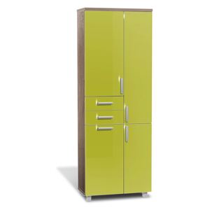 Vysoká koupelnová skříňka s košem K31 barva skříňky: dub sonoma tmavá, barva dvířek: lemon lesk