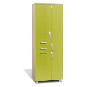 Nabytekmorava Vysoká koupelnová skříňka s košem K31 barva skříňky: akát, barva dvířek: lemon lesk