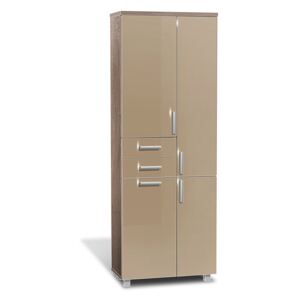 Vysoká koupelnová skříňka s košem K31 barva skříňky: dub sonoma tmavá, barva dvířek: capucino lesk