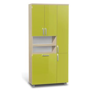 Vysoká koupelnová skříňka s košem K32 barva skříňky: akát, barva dvířek: lemon lesk