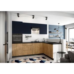 Rohová kuchyně Leya pravý roh 255x170 cm (modrá mat/dřevo) HENRY STYLE