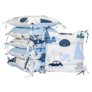 Polštářkový mantinel Baby Nellys - Auta v aleji - velvet + bavlna, modrá