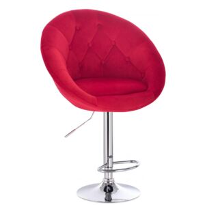 Barová židle VERA VELUR na stříbrné kulaté podstavě - červená