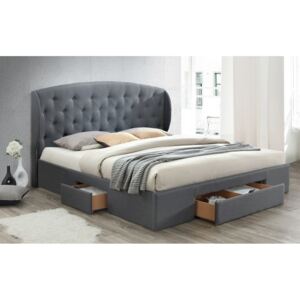 Manželská postel 160x200 cm čalouněná šedou látkou s úložným prostorem a roštem KN1236