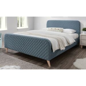 Manželská postel s vysokým čelem v modré barvě 180x200 cm s roštem KN540