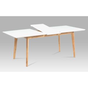 Rozkládací jídelní stůl 160x90 cm v bílé matné barvě s konstrukcí dub AT-6001 WT