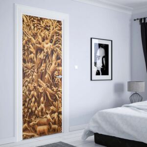 GLIX Fototapeta na dveře - 3D Carved Wood Jungle Elephants Sepia | 91x211 cm